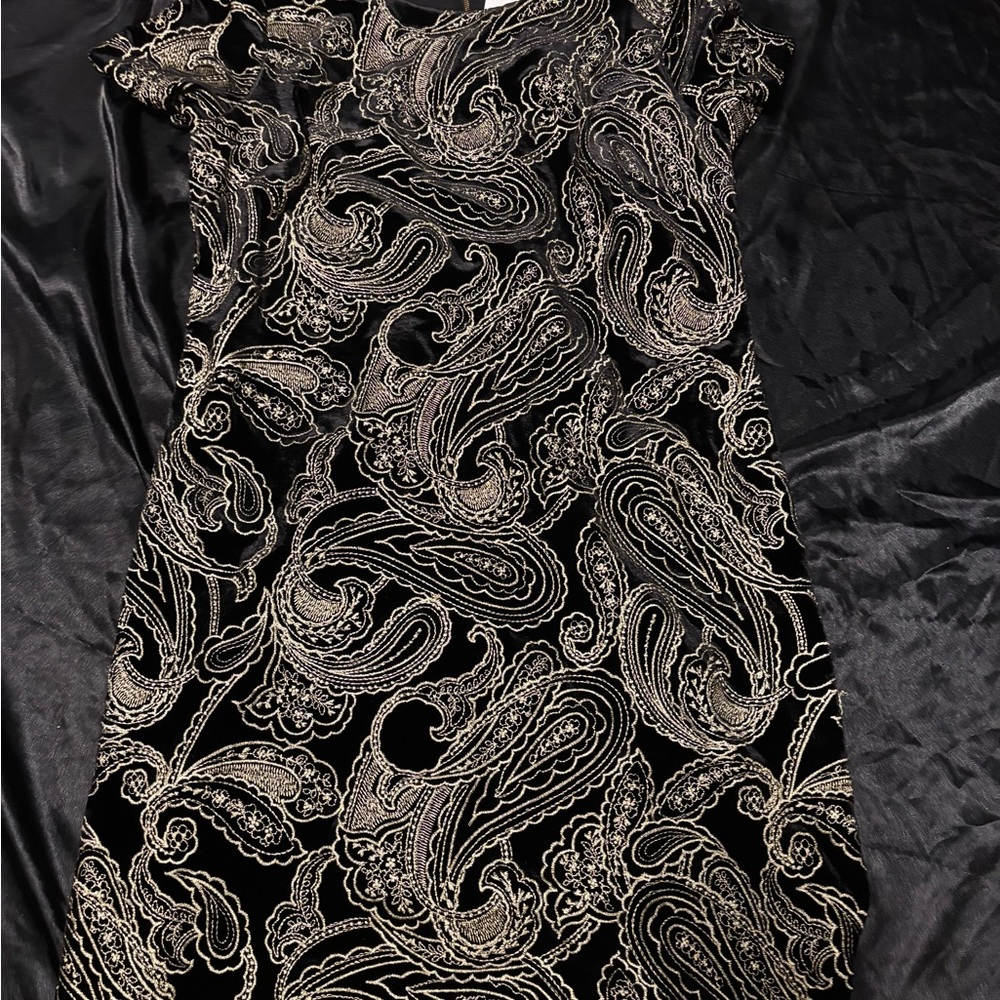 Elegant Black and Gold Paisley Dress